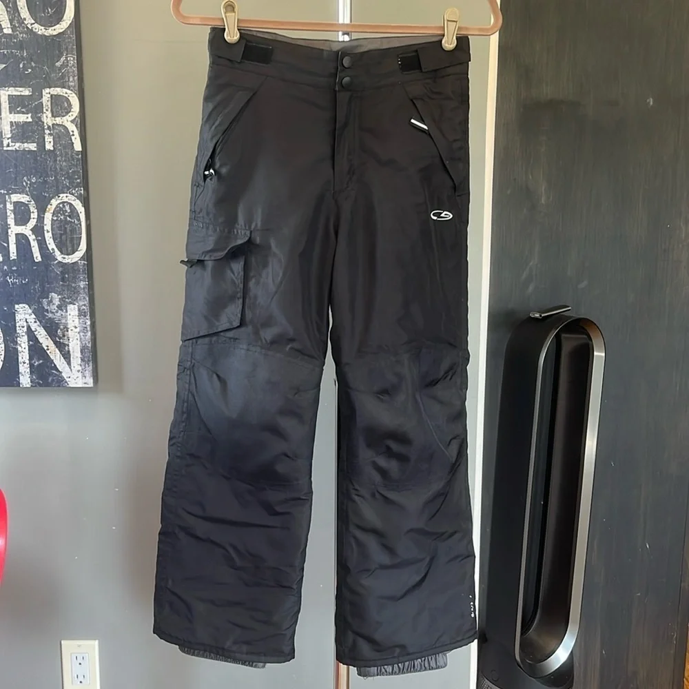 🥑Champion snowboarding ski snow pants black adjustable waist cargo medium 8-10